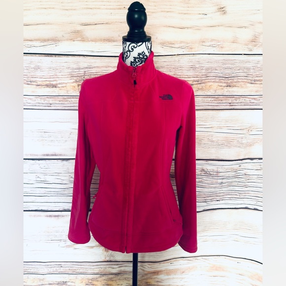 The North Face Women’s Magenta Pink Logo Full Zip Fleece Jacket Size S - Picture 1 of 15